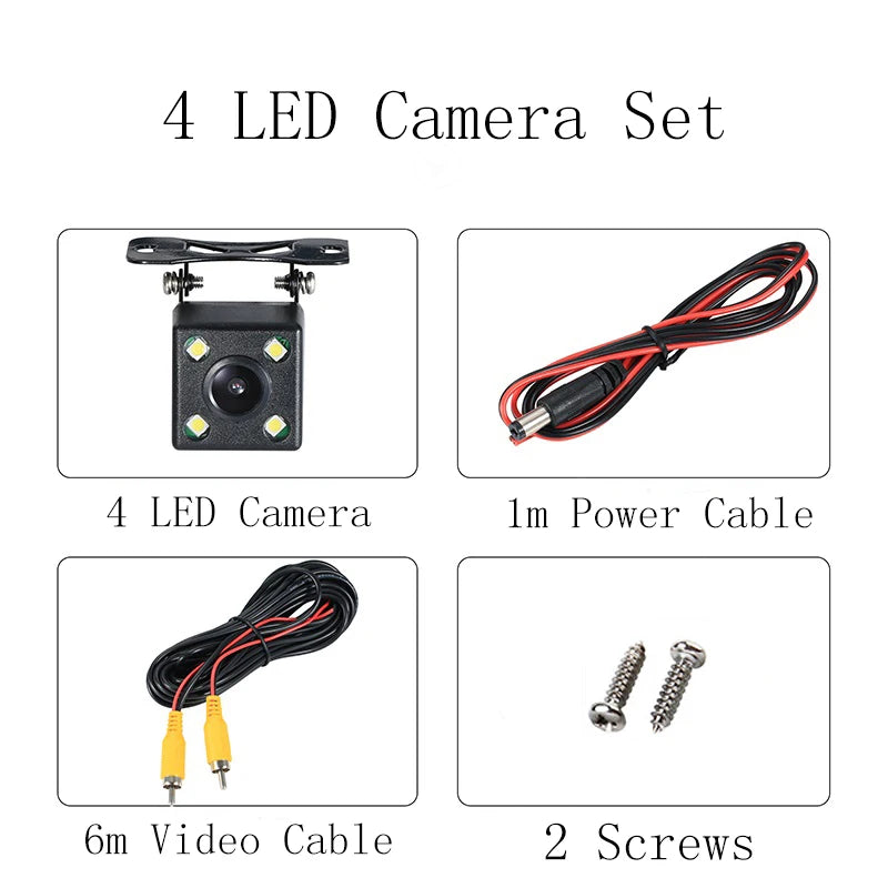 Wide Angle HD Car Rearview Camera, Veículo Backup Câmera reversa, Vídeo de visão traseira, 12 LED Night Vision, Câmera de estacionamento
