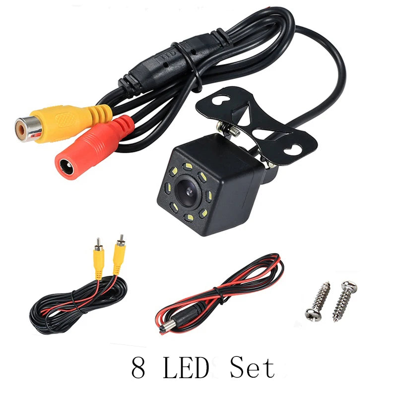 Wide Angle HD Car Rearview Camera, Veículo Backup Câmera reversa, Vídeo de visão traseira, 12 LED Night Vision, Câmera de estacionamento