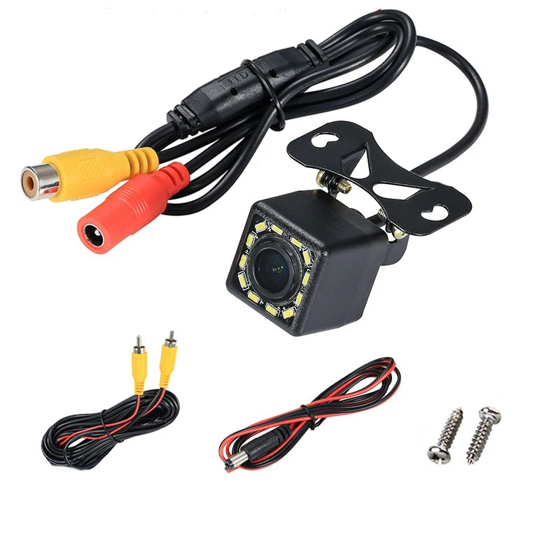Wide Angle HD Car Rearview Camera, Veículo Backup Câmera reversa, Vídeo de visão traseira, 12 LED Night Vision, Câmera de estacionamento