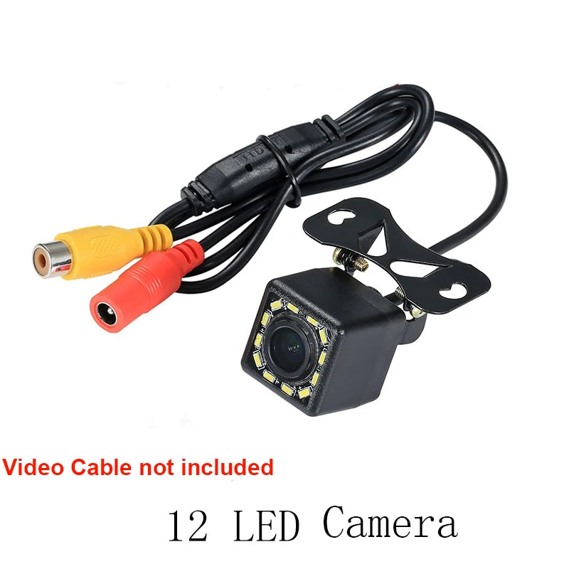 Wide Angle HD Car Rearview Camera, Veículo Backup Câmera reversa, Vídeo de visão traseira, 12 LED Night Vision, Câmera de estacionamento