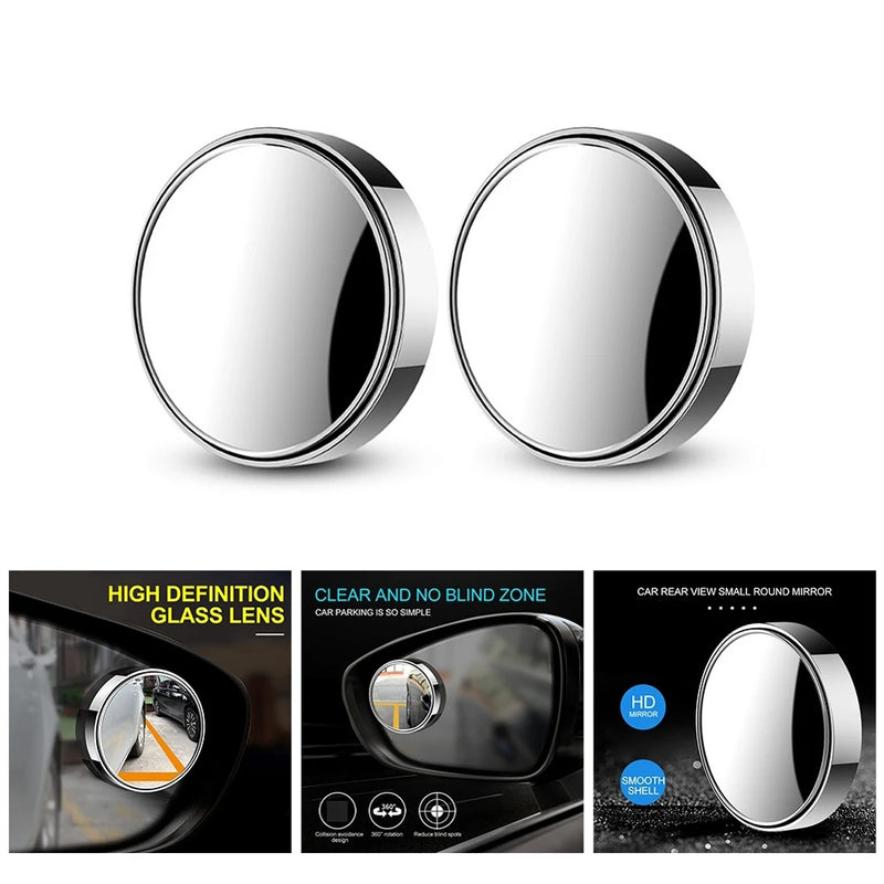 Espelho ajustável de ponto cego para carro, espelho convexo retrovisor auxiliar, espelhos redondos de grande angular para carro reverso, 360 graus, 2pcs