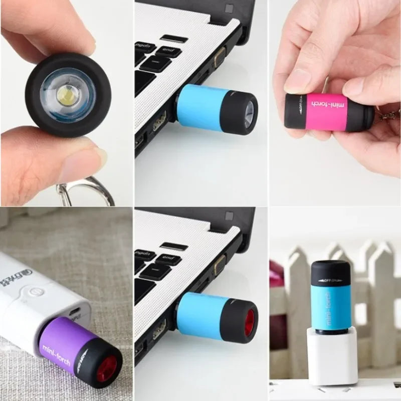 Led micro lanterna de bolso portátil usb recarregável chaveiro lanterna à prova dwaterproof água casa ao ar livre caminhadas acampamento lanterna